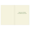 An open cream-colored greeting card with green text on the right side that reads, 'Hope your birthday is as special as you are!' on a white background.