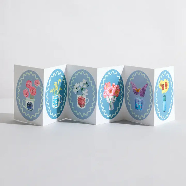 Shades of Blue Botanical Flower Concertina Card