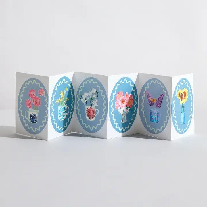 Shades of Blue Botanical Flower Concertina Card