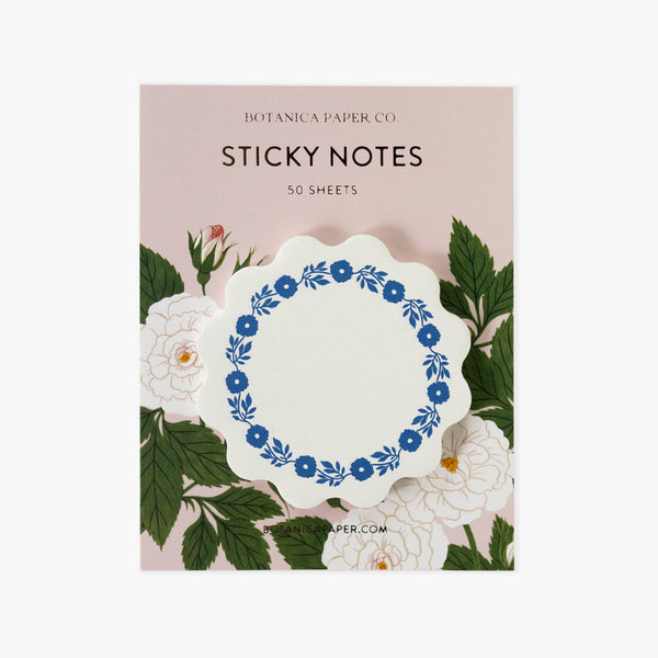 Botanica Paper Co. sticky notes with floral design on a pink background
