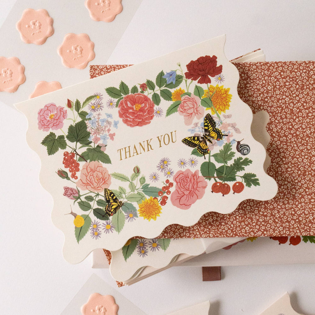 Floral card with 'THANK YOU' text on a decorative box.