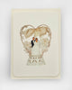 Wedding card with a couple in a heart-shaped frame on a white background