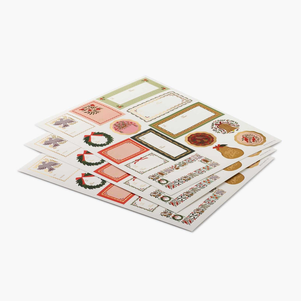 Sheet of decorative stickers with various designs on a white background