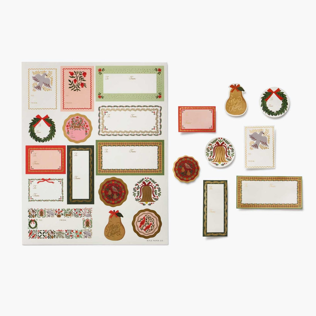Collection of Christmas-themed stationery items on a white background