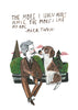 Illustration of a man and dog sitting together with a Mark Twain quote on a white background