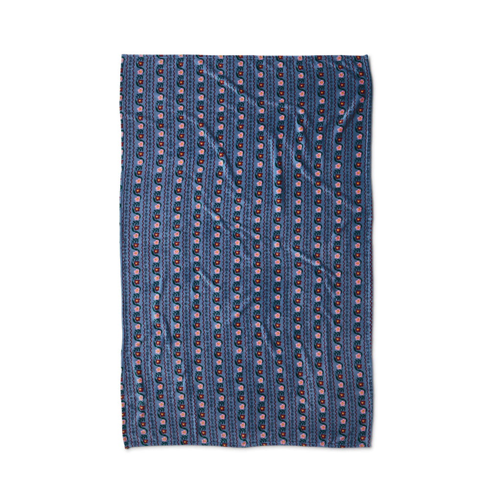 Blue patterned fabric on a white background