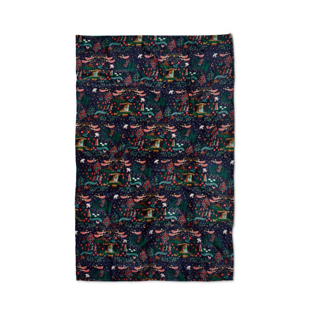 Patterned fabric with a colorful design on a white background