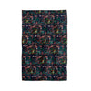 Patterned fabric with a colorful design on a white background