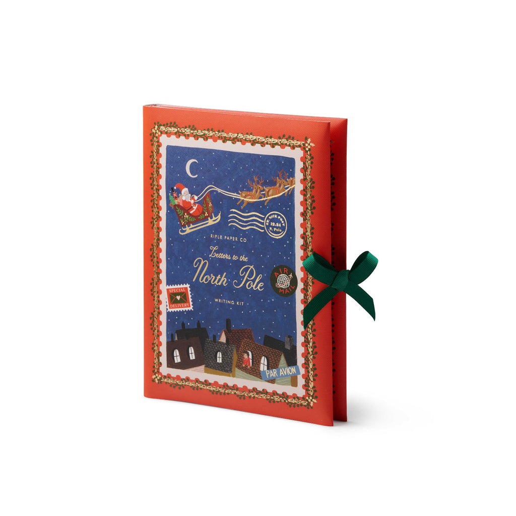 Christmas-themed gift box with Santa Claus illustration on a white background