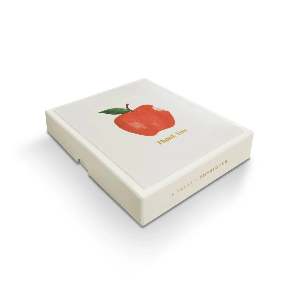 White card box with a red apple illustration and 'Thank You' text on a white background