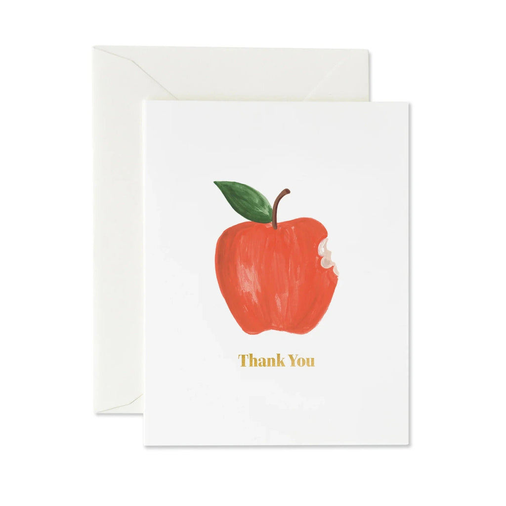 Greeting card with a red apple illustration and 'Thank You' text on a white background