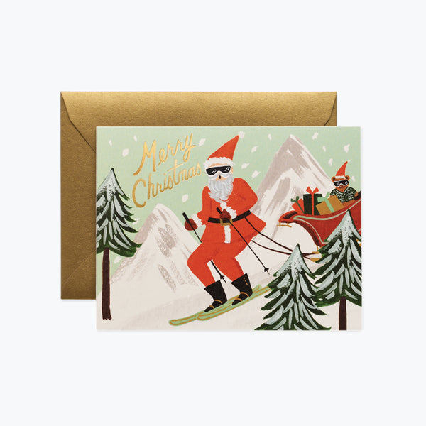 Rifle Paper Co. Skiing Santa Christmas Card SET