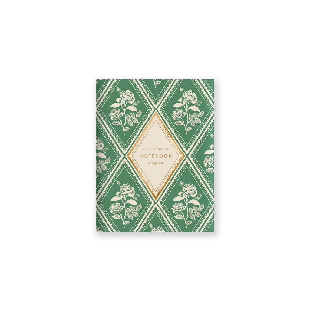 Notebook with green floral pattern on a white background