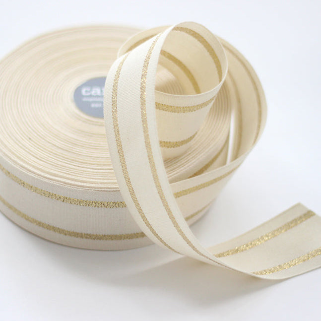 Studio Carta Striped Cotton Ribbon - Natural & Gold