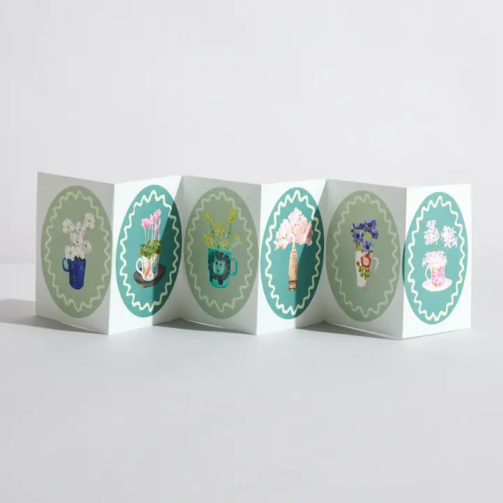 Shades of Green Botanical Flower Concertina Card