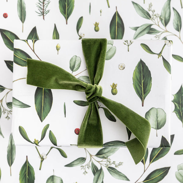 Catherine Lewis Design - Greenery - White Christmas Gift Wrap