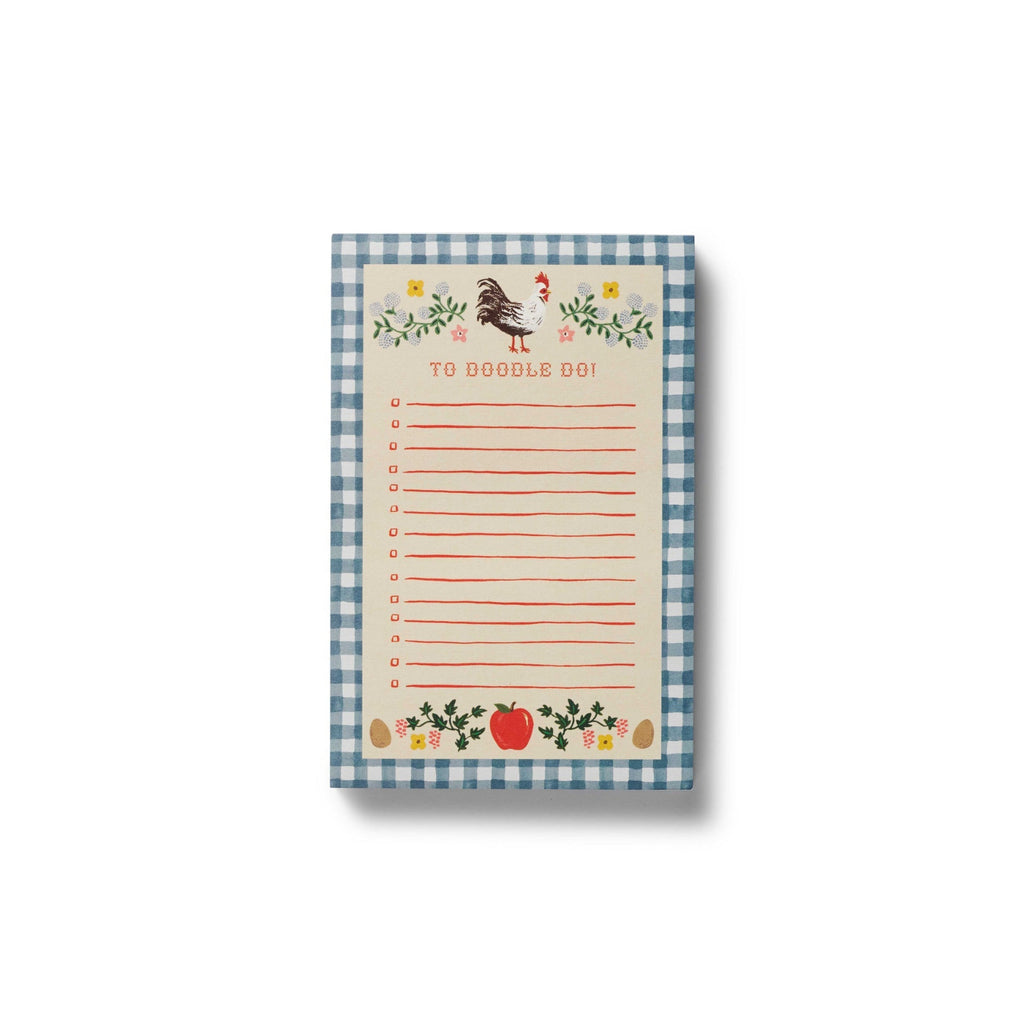 Notepad with a checkered border and decorative elements on a white background
