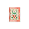 Decorative kitchen towel with cherry design on a red and white checkered border