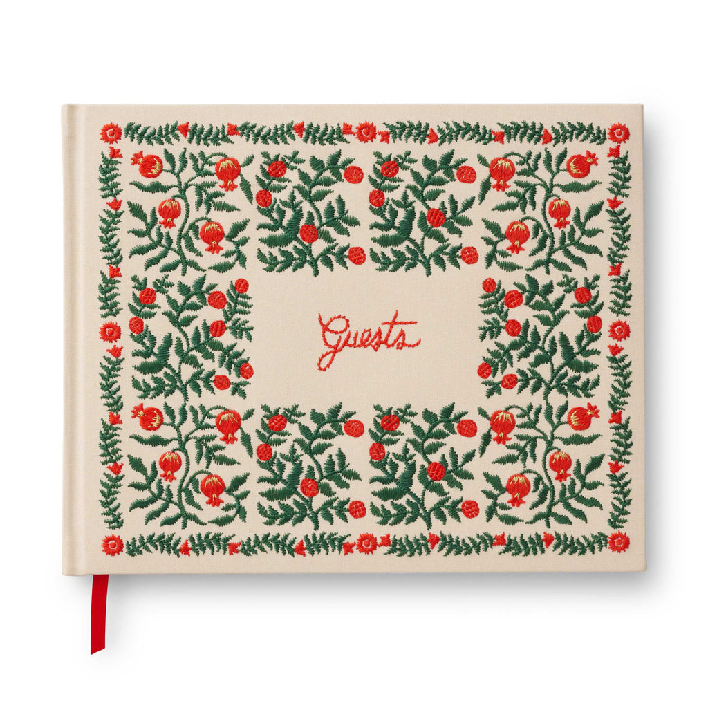 Rifle Paper Co. - Christmastide Pomegranate Embroidered Fabric Guest Book