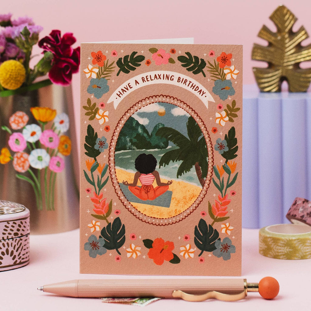 Jessie Maeve Studio - Tropical Beach Yoga Birthday Card