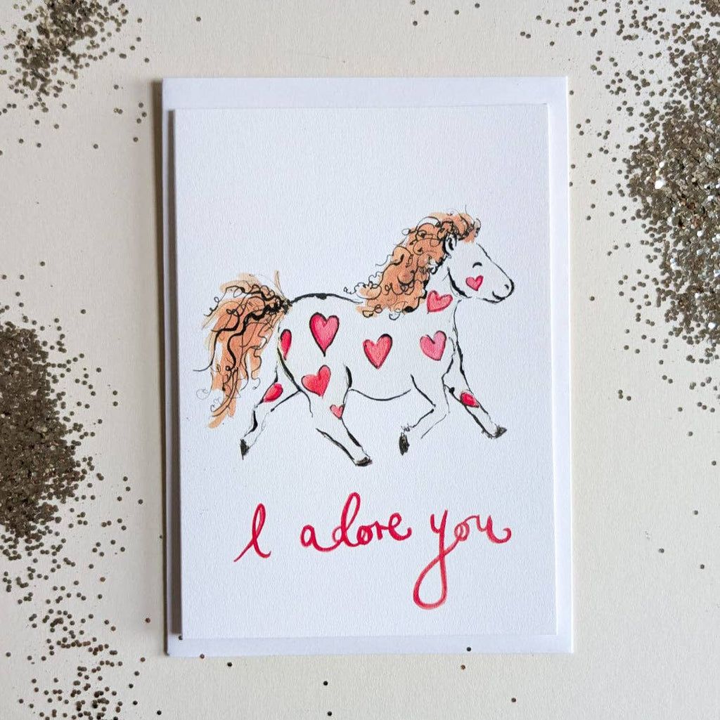 Card with a horse illustration and 'I love you' text on a light background