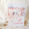 Get well soon card with cat illustration on floral background