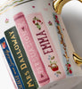 Teacup with book design featuring Jane Austen titles