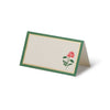Folded card with a red rose design on a white background