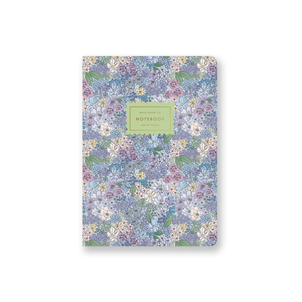 Floral notebook with a green label on a white background