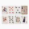 Set of playing cards with decorative designs on a white background