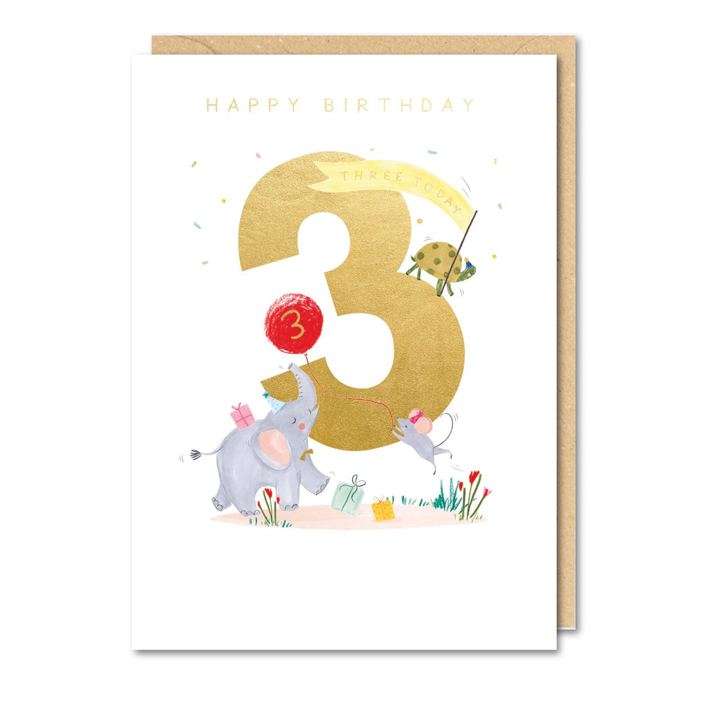 Paperlink Animals 3rd Birthday Card