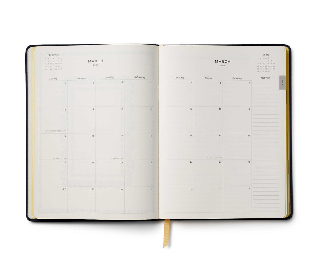 Open planner showing a calendar layout on white background