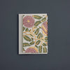 Floral and leaf patterned card on a dark gray background