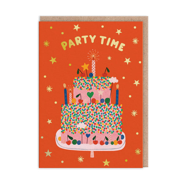 Ohh Deer Party Time Red Cake Greeting Card