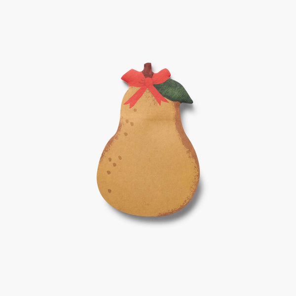 Decorative pear-shaped object with a red bow on a white background
