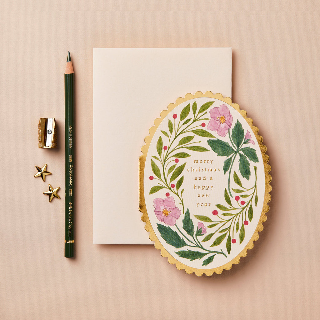 Wanderlust Paper Co. Pink Flora 'Merry Christmas' Card