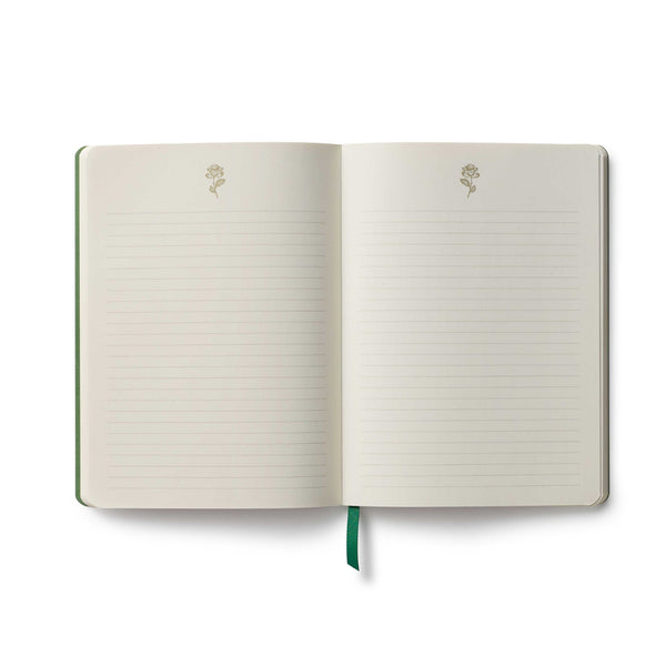 Open notebook with lined pages on a white background