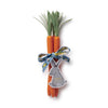 Three carrot-shaped markers with a bow and a rabbit tag on a white background