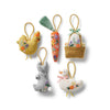 Set of five decorative Easter ornaments on a white background