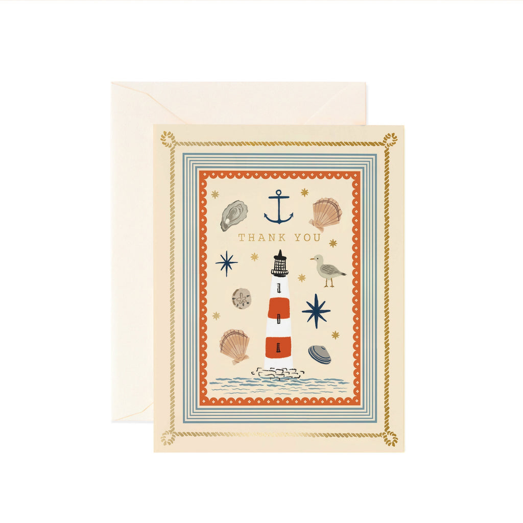 Greeting card with nautical design elements on a white background