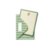 Green striped card with a white interior and red rose design on a white background