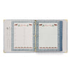 Recipe binder with blue and white checkered cover on a white background