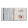 Open notebook with illustrated pages on a white background