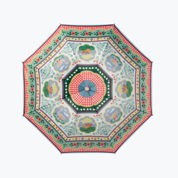 Decorative umbrella with a colorful pattern on a white background