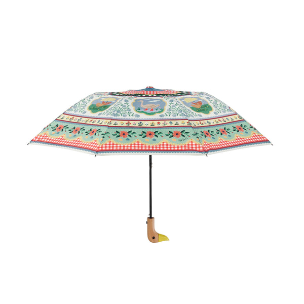 Decorative umbrella with a colorful pattern on a white background