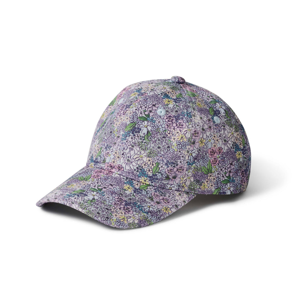 Floral patterned baseball cap on a white background