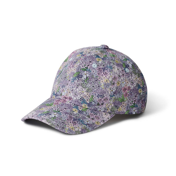 Floral patterned baseball cap on a white background
