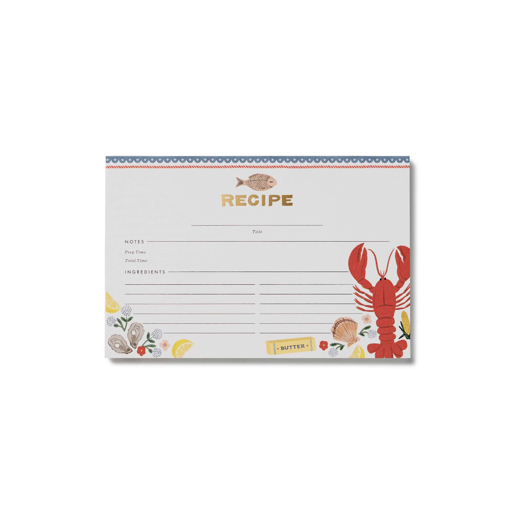Recipe card with a lobster design on a white background