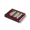 Maroon planner with colorful tabs on a white background