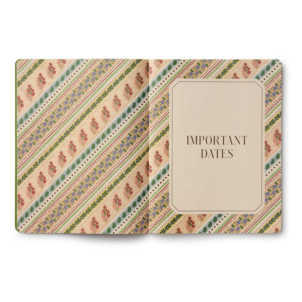 Notebook with decorative cover and 'Important Dates' text